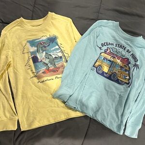 Kids Dinosaur and Bus Graphic Long Sleeve Shirts